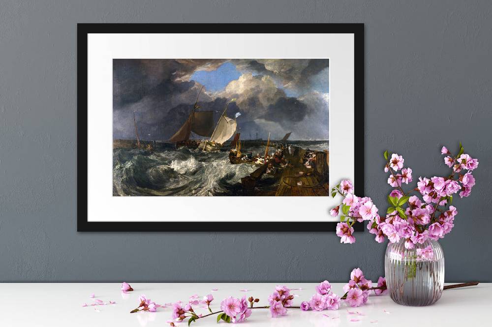 Pixxprint William Turner - Calais Pier  , im Galerie-Passepartout Bilderrahmen Heißer Verkauf