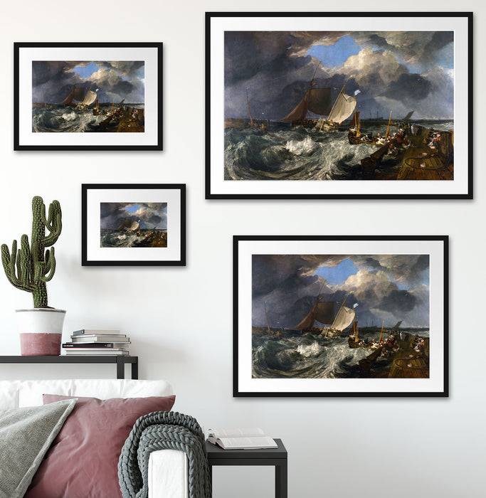 Pixxprint William Turner - Calais Pier  , im Galerie-Passepartout Bilderrahmen Heißer Verkauf