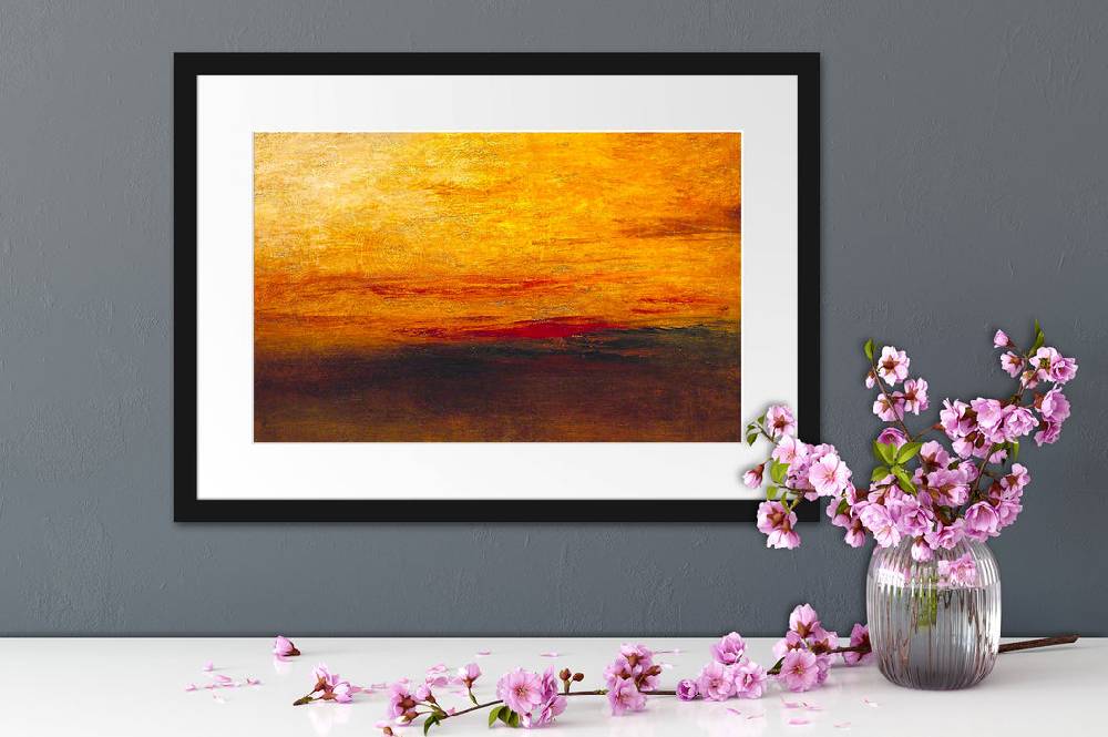 Pixxprint William Turner - Sunset  , im Galerie-Passepartout Bilderrahmen Neueste Mode