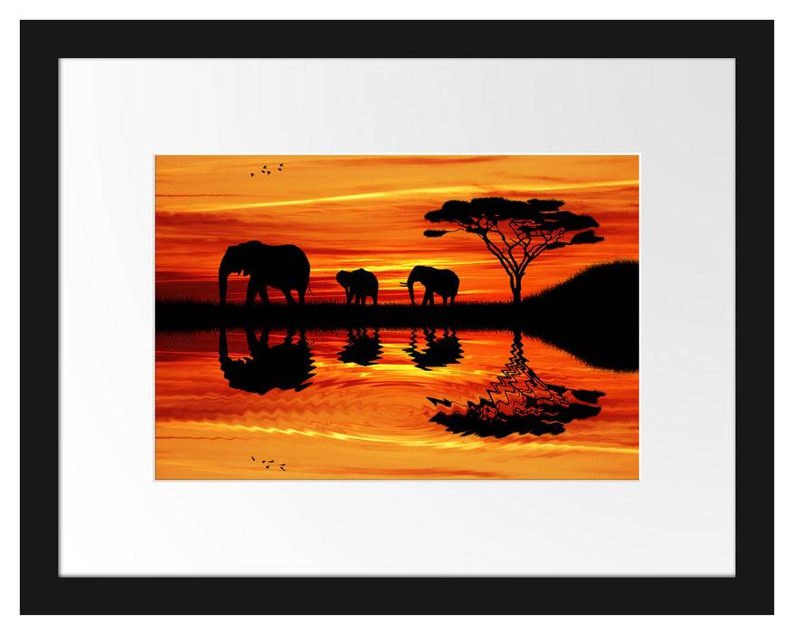 Pixxprint Afrika Elefant in Sonnenschein, im Galerie-Passepartout Bilderrahmen Zeitlich begrenztes Angebot