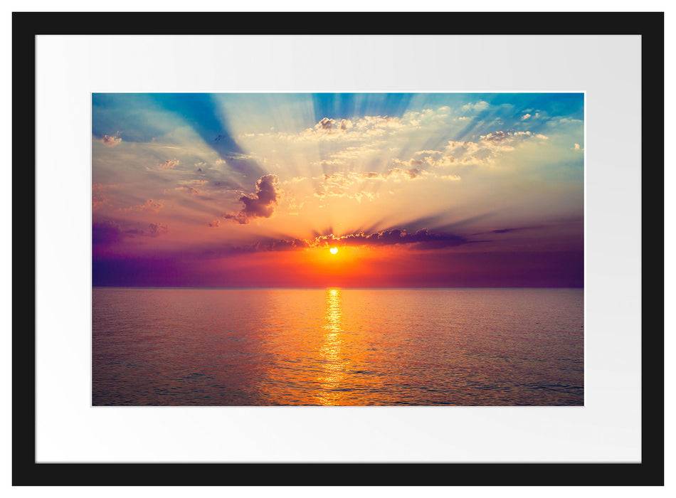 Pixxprint Meer im Sonnenaufgang, im Galerie-Passepartout Bilderrahmen Tägliche Deals