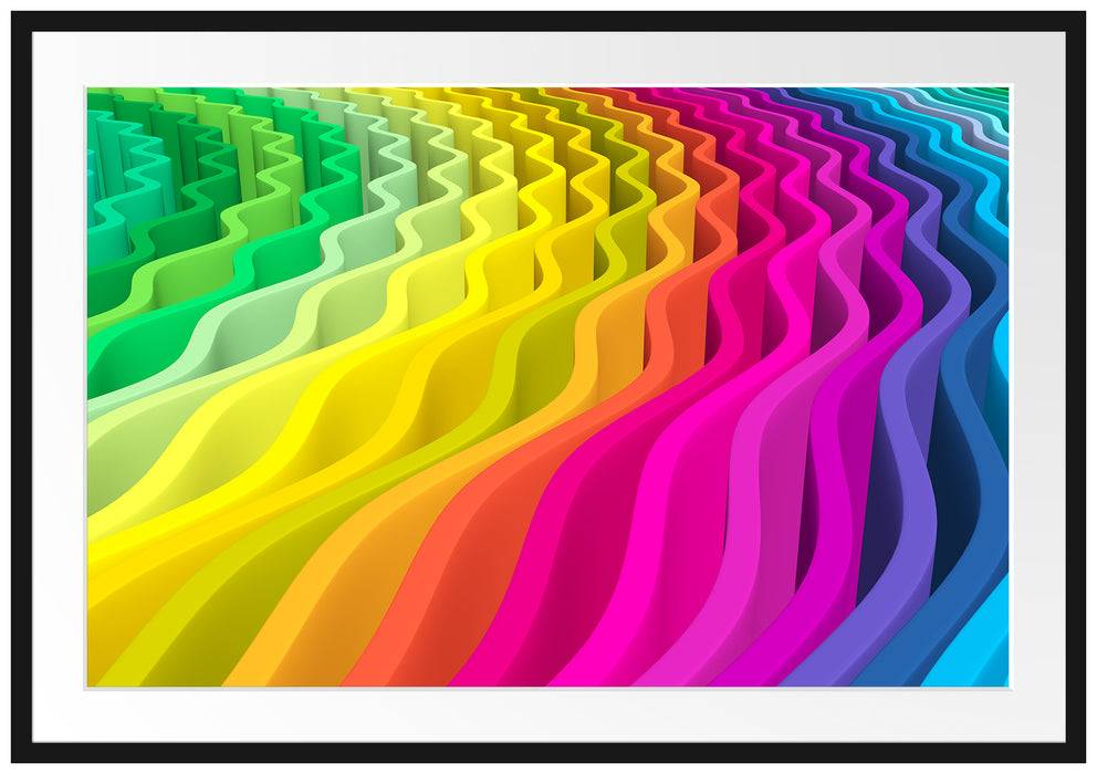 Pixxprint buntes Wellenmuster, im Galerie-Passepartout Bilderrahmen