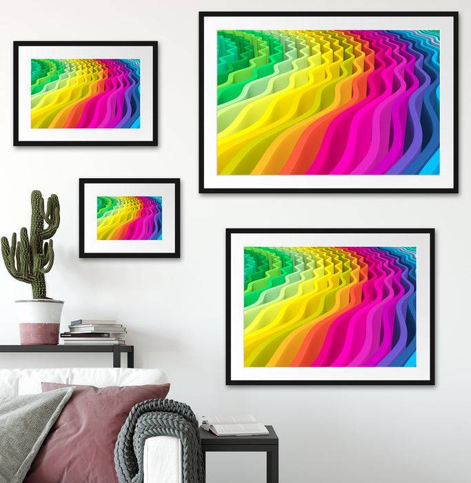 Pixxprint buntes Wellenmuster, im Galerie-Passepartout Bilderrahmen Wochenangebot