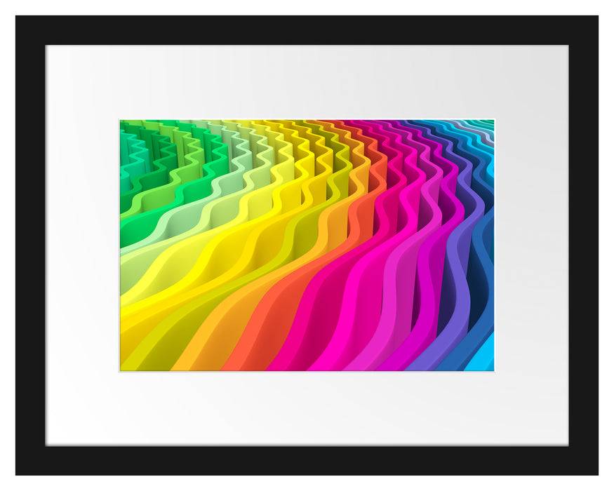 Pixxprint buntes Wellenmuster, im Galerie-Passepartout Bilderrahmen Wochenangebot