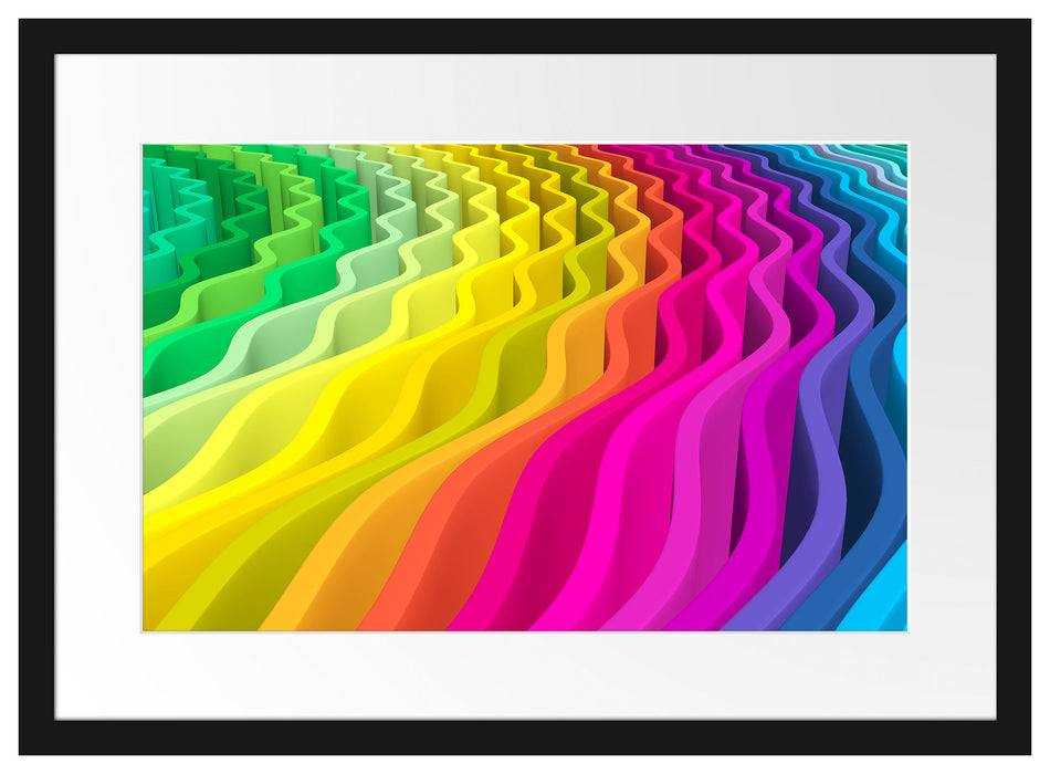 Pixxprint buntes Wellenmuster, im Galerie-Passepartout Bilderrahmen Wochenangebot