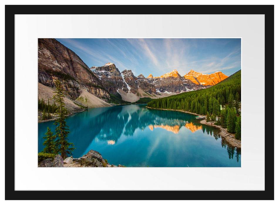 Pixxprint Bergsee, im Galerie-Passepartout Bilderrahmen Kostenlose Rückgabe