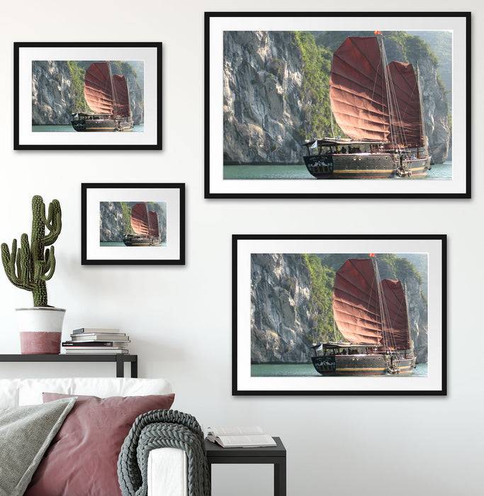 Pixxprint Segelschiff im Sonnenuntergang, im Galerie-Passepartout Bilderrahmen Letzte 2 Tage