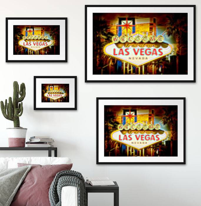 Pixxprint Ortseingangsschild Las Vegas, im Galerie-Passepartout Bilderrahmen Nur für heute