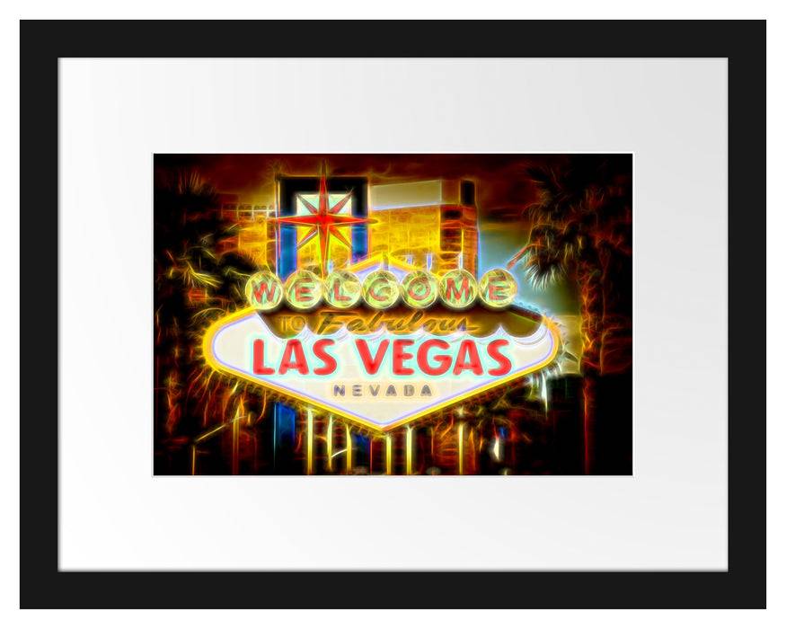 Pixxprint Ortseingangsschild Las Vegas, im Galerie-Passepartout Bilderrahmen Nur für heute