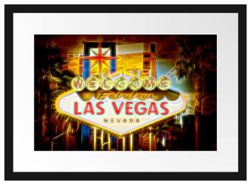 Pixxprint Ortseingangsschild Las Vegas, im Galerie-Passepartout Bilderrahmen Nur für heute