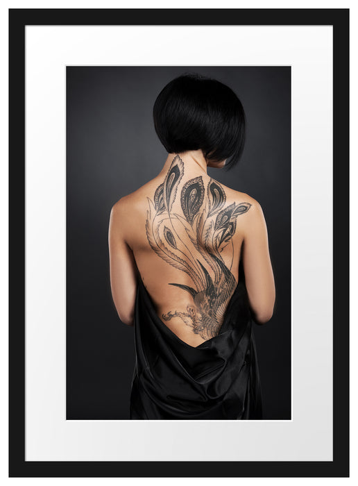 Pixxprint Sexy Dragon Tattoo, im Galerie-Passepartout Bilderrahmen Sonderangebot der Fabrik