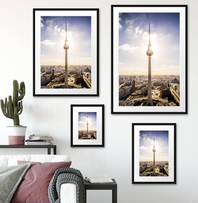 Pixxprint Großstadt Fernsehturm Berlin City, im Galerie-Passepartout Bilderrahmen Super Rabatt