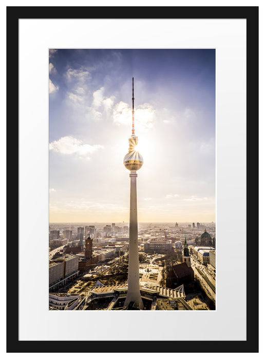 Pixxprint Großstadt Fernsehturm Berlin City, im Galerie-Passepartout Bilderrahmen Super Rabatt