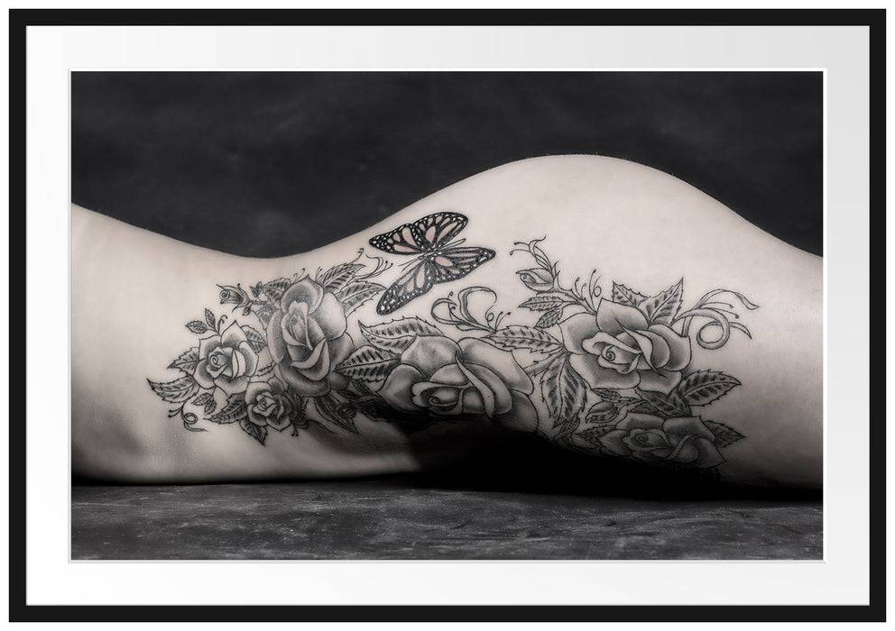 Pixxprint Sexy Tattoos Nice Girl Erotik, im Galerie-Passepartout Bilderrahmen
