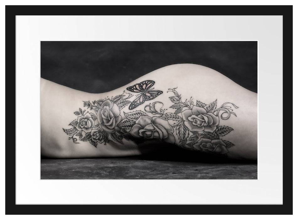 Pixxprint Sexy Tattoos Nice Girl Erotik, im Galerie-Passepartout Bilderrahmen Riesige Rabatte