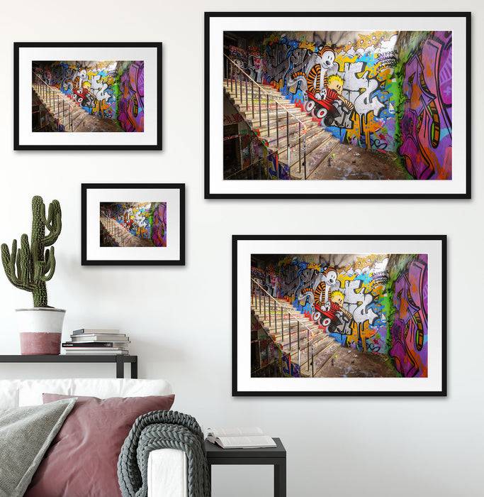 Pixxprint Coloured Streetart Graffiti, im Galerie-Passepartout Bilderrahmen 50% Rabatt mit kostenlosem Versand
