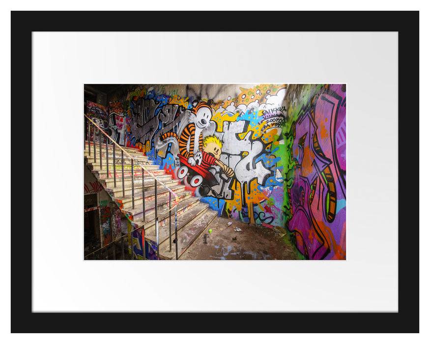 Pixxprint Coloured Streetart Graffiti, im Galerie-Passepartout Bilderrahmen 50% Rabatt mit kostenlosem Versand