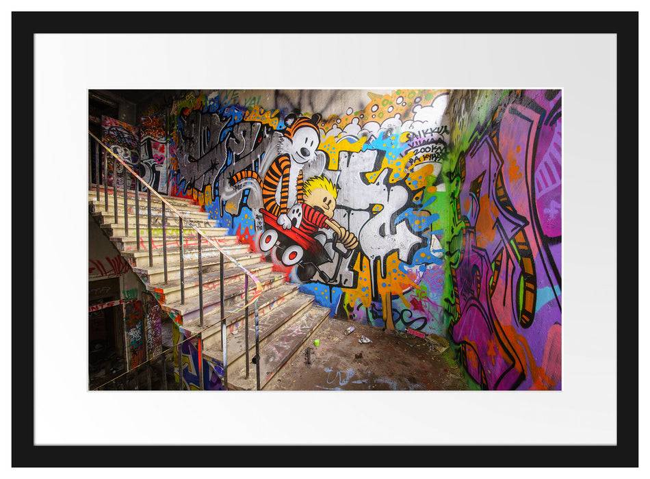 Pixxprint Coloured Streetart Graffiti, im Galerie-Passepartout Bilderrahmen 50% Rabatt mit kostenlosem Versand