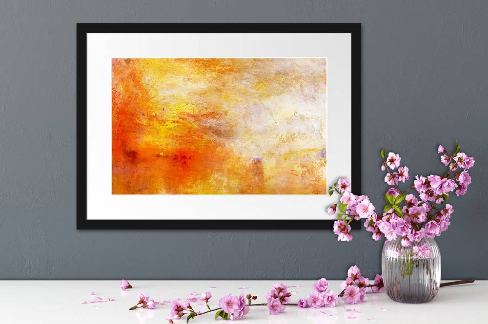Pixxprint William Turner - Sun Setting over a Lake , im Galerie-Passepartout Bilderrahmen im Angebot