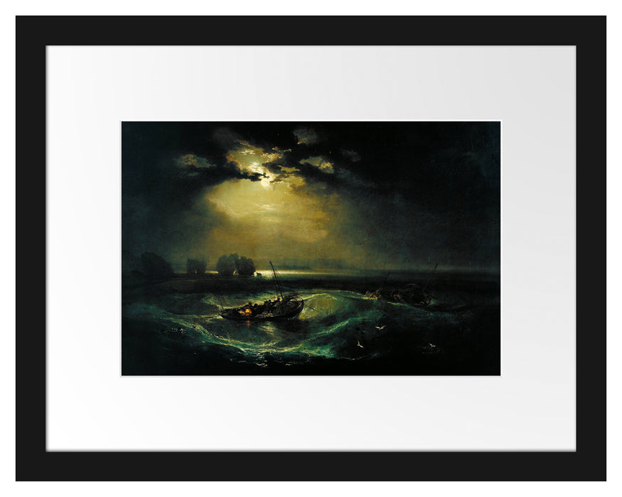 Pixxprint William Turner - Fischer auf See, im Galerie-Passepartout Bilderrahmen