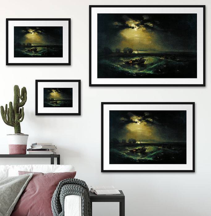 Pixxprint William Turner - Fischer auf See, im Galerie-Passepartout Bilderrahmen Schlussverkauf