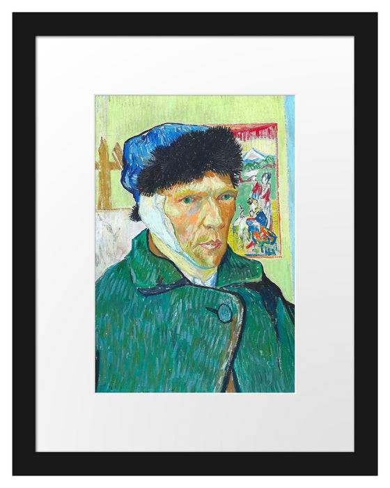 Pixxprint Vincent Van Gogh - Selbstportrait mit bandagiertem Ohr, im Galerie-Passepartout Bilderrahmen