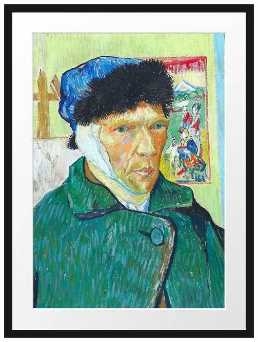 Pixxprint Vincent Van Gogh - Selbstportrait mit bandagiertem Ohr, im Galerie-Passepartout Bilderrahmen Rabatt