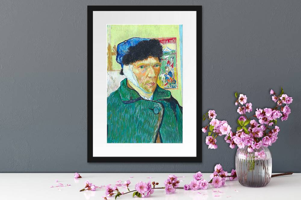 Pixxprint Vincent Van Gogh - Selbstportrait mit bandagiertem Ohr, im Galerie-Passepartout Bilderrahmen Rabatt
