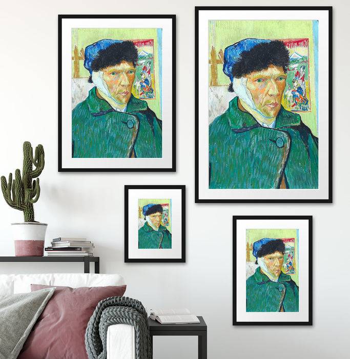 Pixxprint Vincent Van Gogh - Selbstportrait mit bandagiertem Ohr, im Galerie-Passepartout Bilderrahmen Rabatt