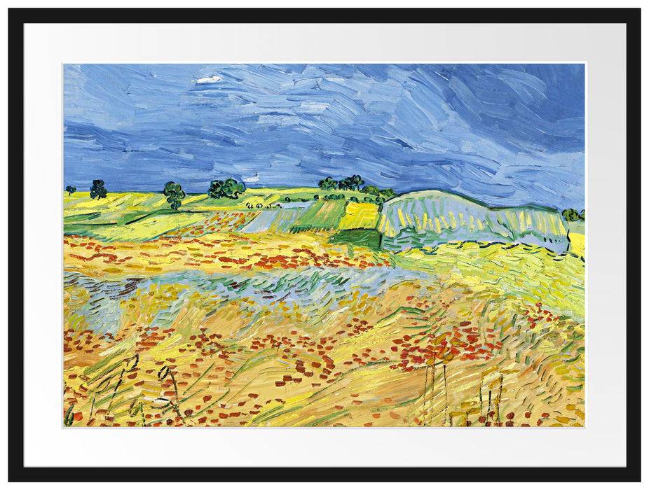 Pixxprint Vincent Van Gogh - Weizenfeld mit stürmischem Himmel , im Galerie-Passepartout Bilderrahmen Versandkostenfrei