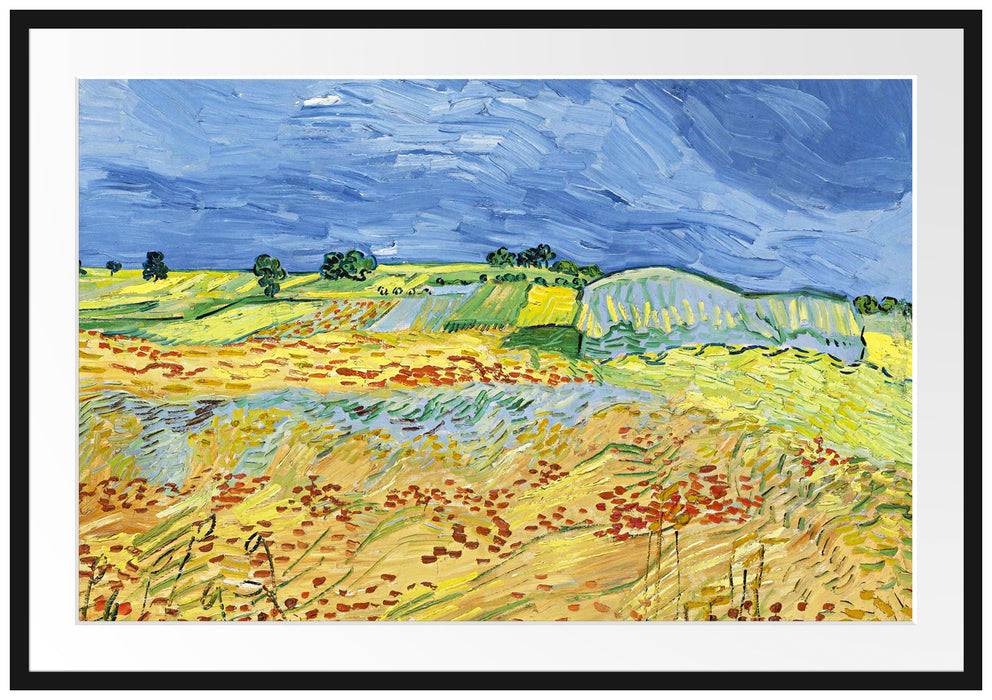 Pixxprint Vincent Van Gogh - Weizenfeld mit stürmischem Himmel , im Galerie-Passepartout Bilderrahmen Versandkostenfrei