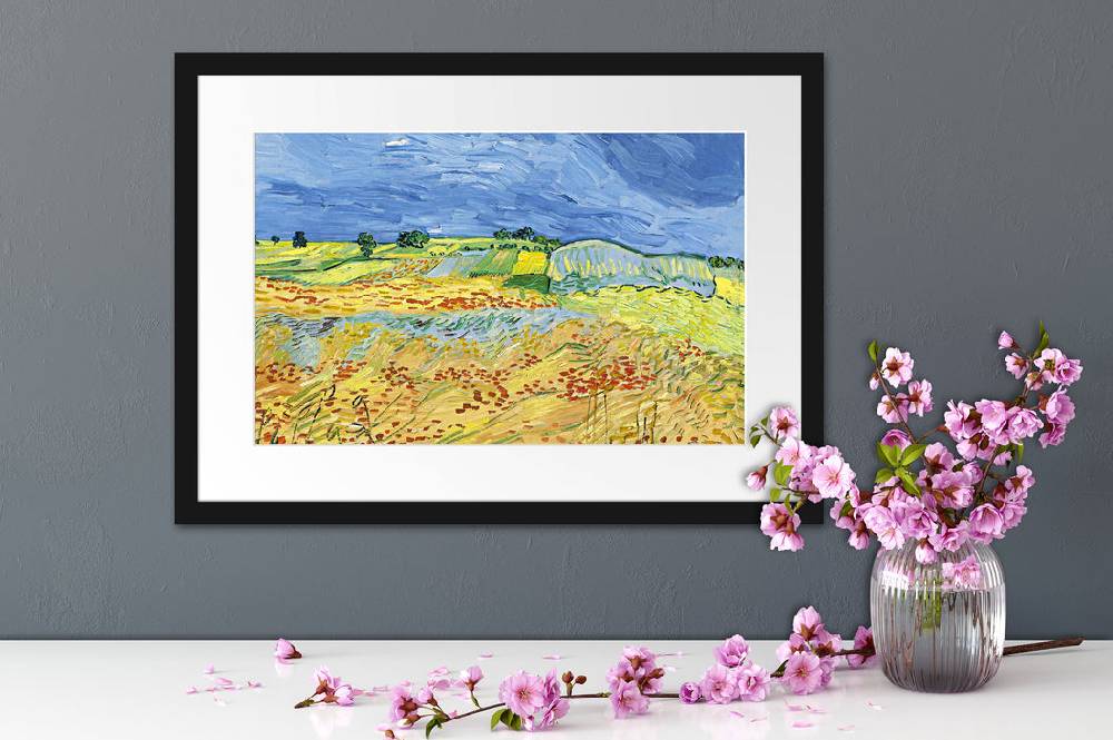 Pixxprint Vincent Van Gogh - Weizenfeld mit stürmischem Himmel , im Galerie-Passepartout Bilderrahmen Versandkostenfrei