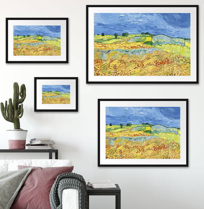 Pixxprint Vincent Van Gogh - Weizenfeld mit stürmischem Himmel , im Galerie-Passepartout Bilderrahmen Versandkostenfrei