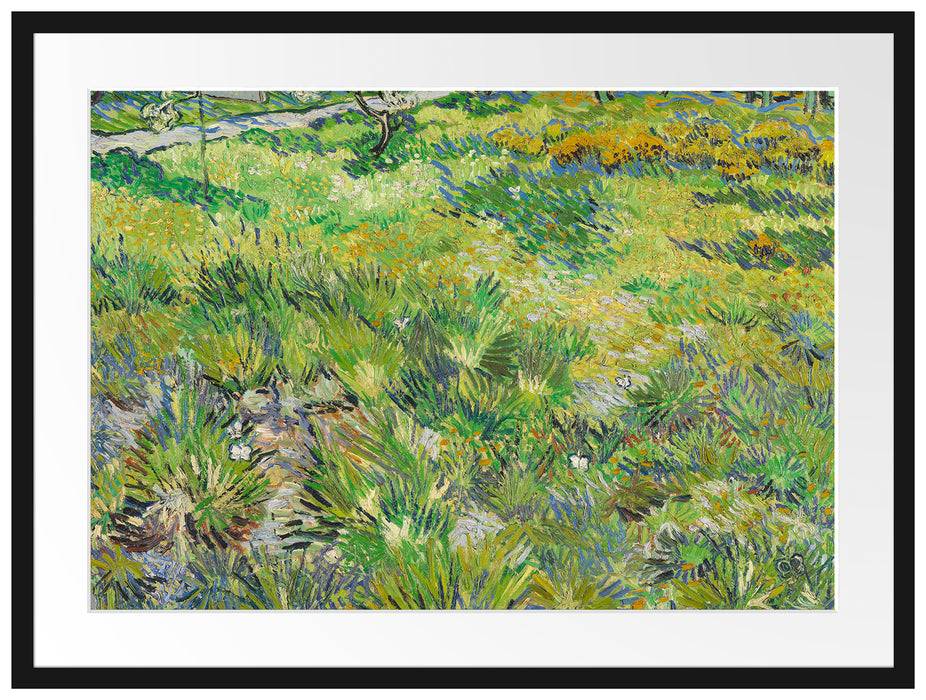 Pixxprint Vincent Van Gogh - Hohes Gras mit Schmetterlingen , im Galerie-Passepartout Bilderrahmen Exklusivangebot