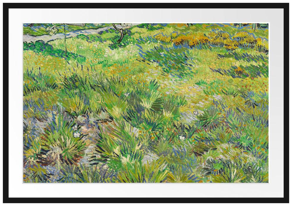 Pixxprint Vincent Van Gogh - Hohes Gras mit Schmetterlingen , im Galerie-Passepartout Bilderrahmen Exklusivangebot