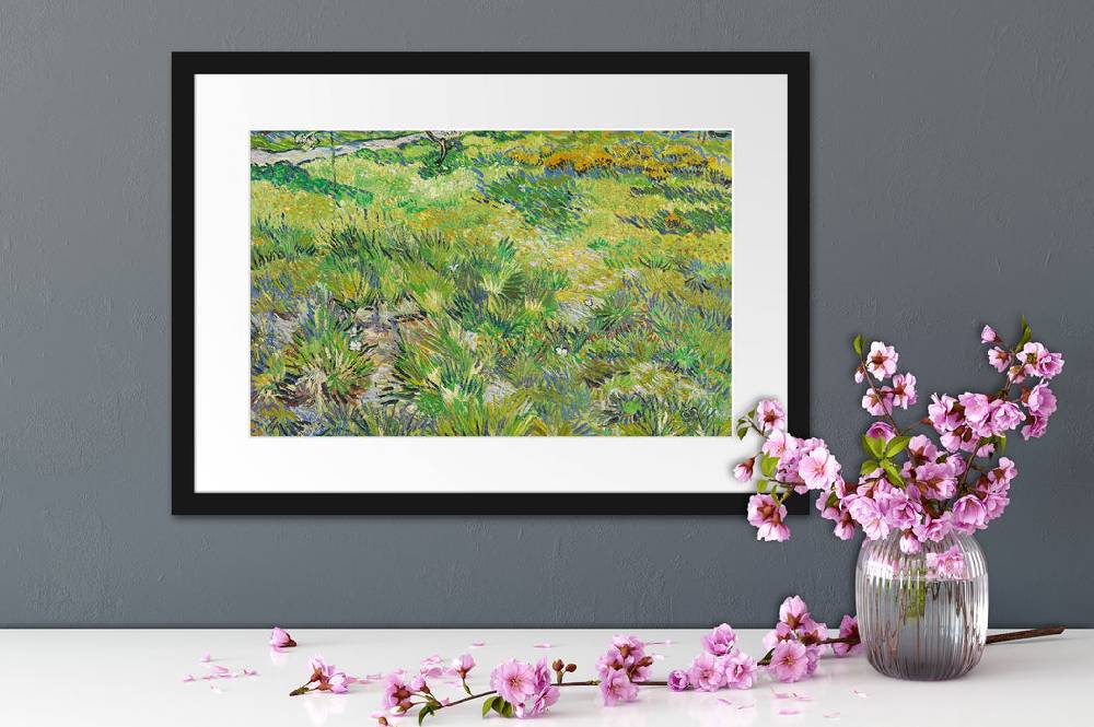 Pixxprint Vincent Van Gogh - Hohes Gras mit Schmetterlingen , im Galerie-Passepartout Bilderrahmen Exklusivangebot