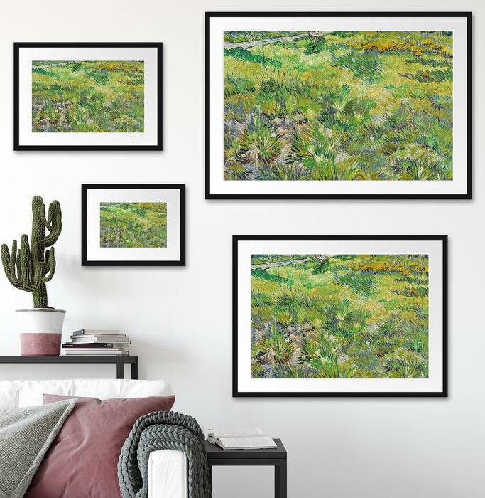Pixxprint Vincent Van Gogh - Hohes Gras mit Schmetterlingen , im Galerie-Passepartout Bilderrahmen Exklusivangebot