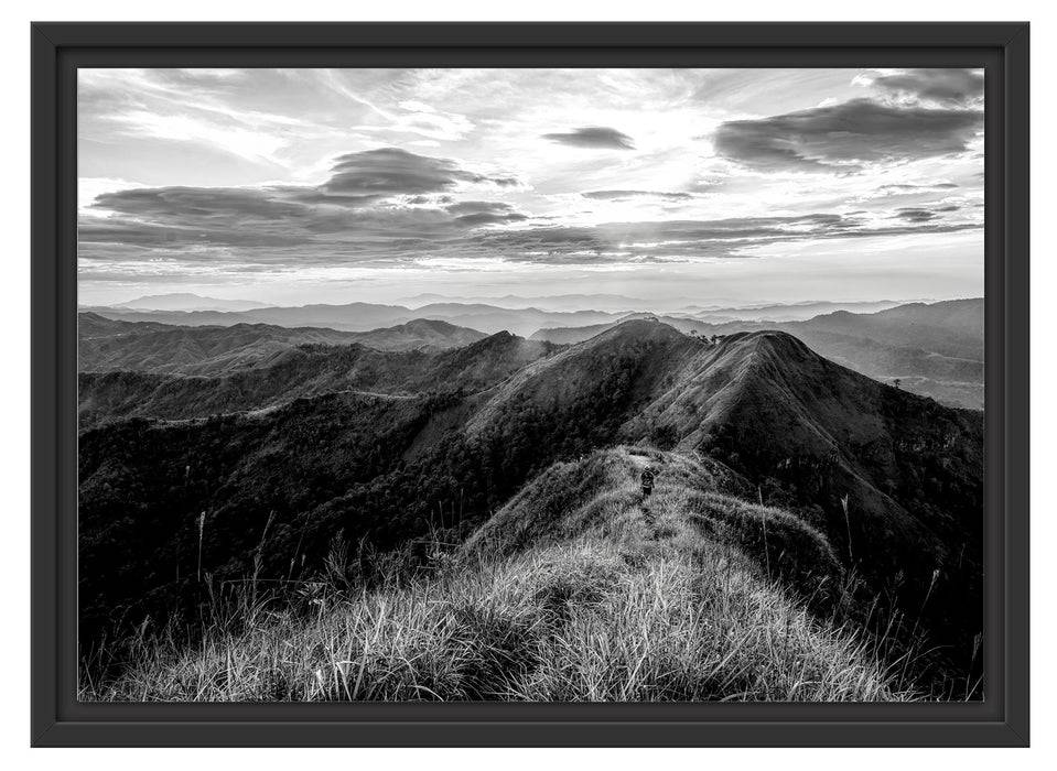 Pixxprint Gebirgszug bei Sonnenuntergang, Monochrome, im Schwebe-Effekt Bilderrahmen Preisnachlass