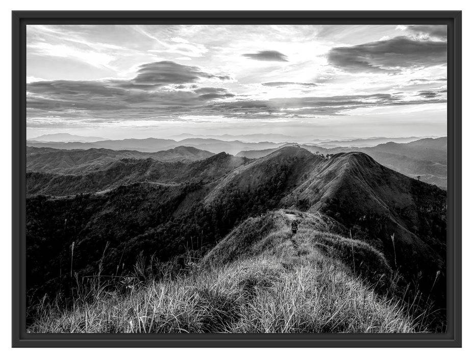 Pixxprint Gebirgszug bei Sonnenuntergang, Monochrome, im Schwebe-Effekt Bilderrahmen Preisnachlass