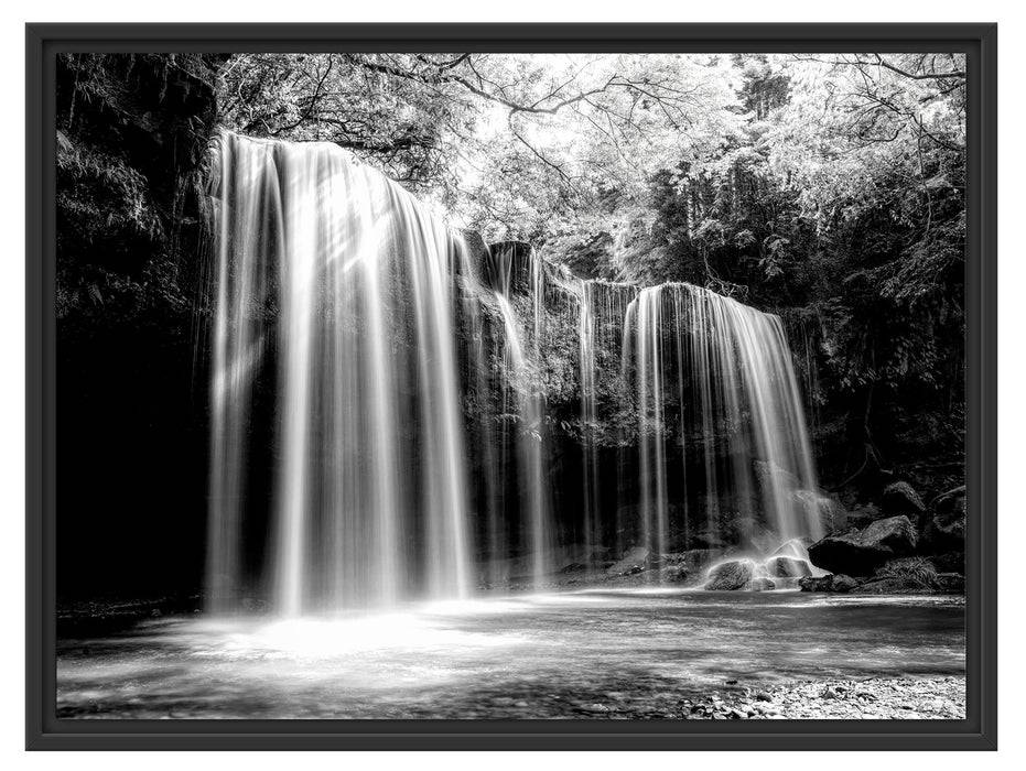 Pixxprint Tropischer Wasserfall im Wald, Monochrome, im Schwebe-Effekt Bilderrahmen Muttertagsangebot