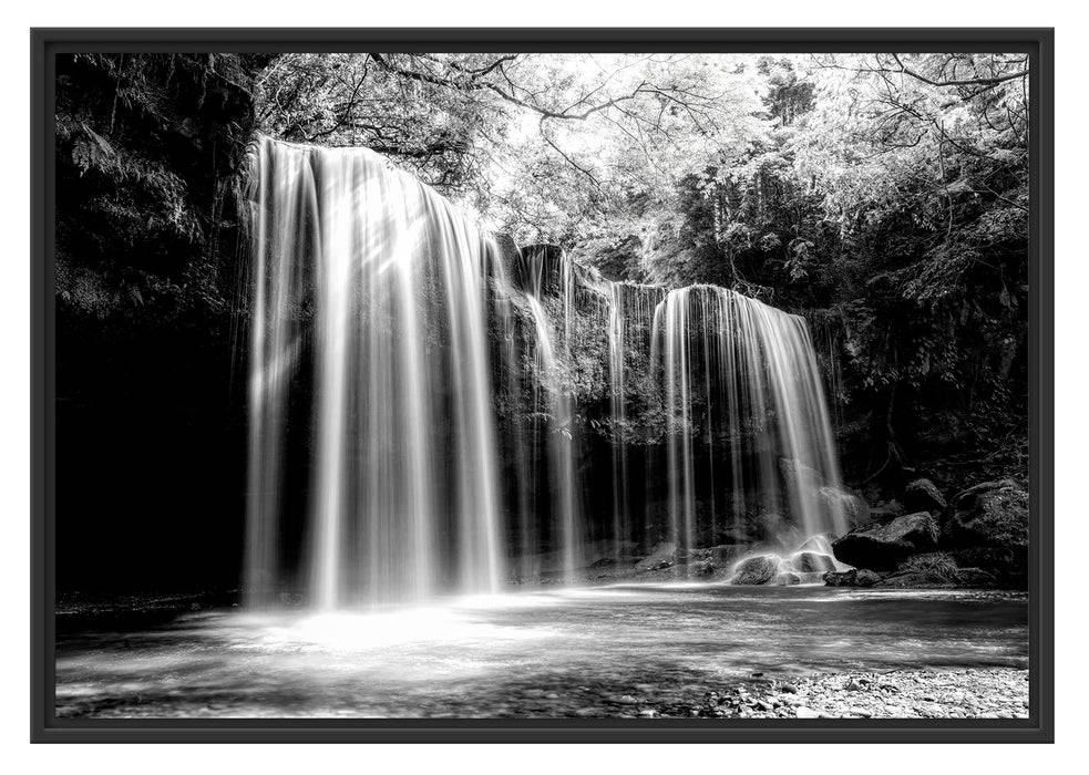 Pixxprint Tropischer Wasserfall im Wald, Monochrome, im Schwebe-Effekt Bilderrahmen Muttertagsangebot