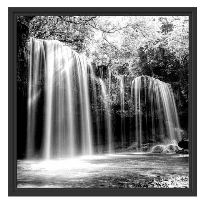 Pixxprint Tropischer Wasserfall im Wald, Monochrome, im Schwebe-Effekt Bilderrahmen Muttertagsangebot