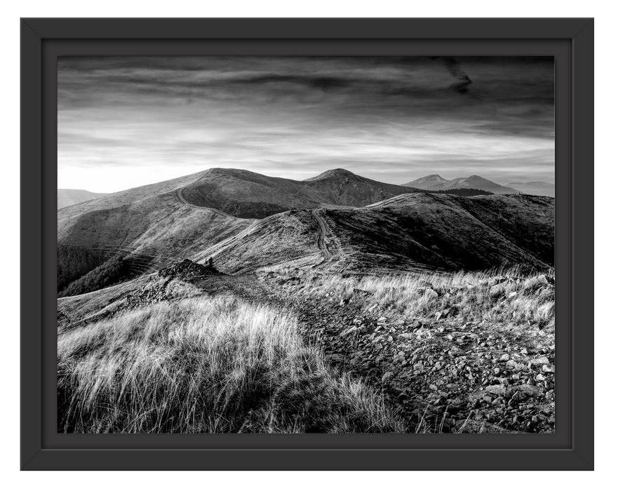 Pixxprint Steinlandschaft bei Sonnenuntergang, Monochrome, im Schwebe-Effekt Bilderrahmen