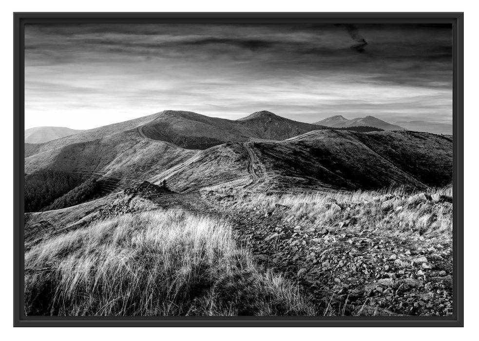 Pixxprint Steinlandschaft bei Sonnenuntergang, Monochrome, im Schwebe-Effekt Bilderrahmen Valentinstagsangebot