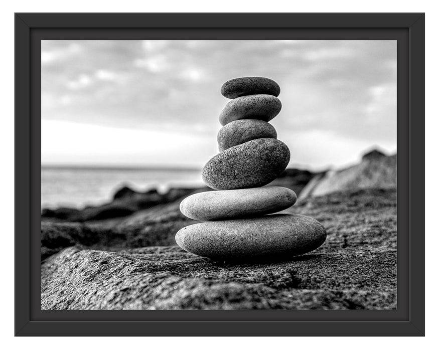 Pixxprint Kieselpyramide im Sonnenuntergang, Monochrome, im Schwebe-Effekt Bilderrahmen