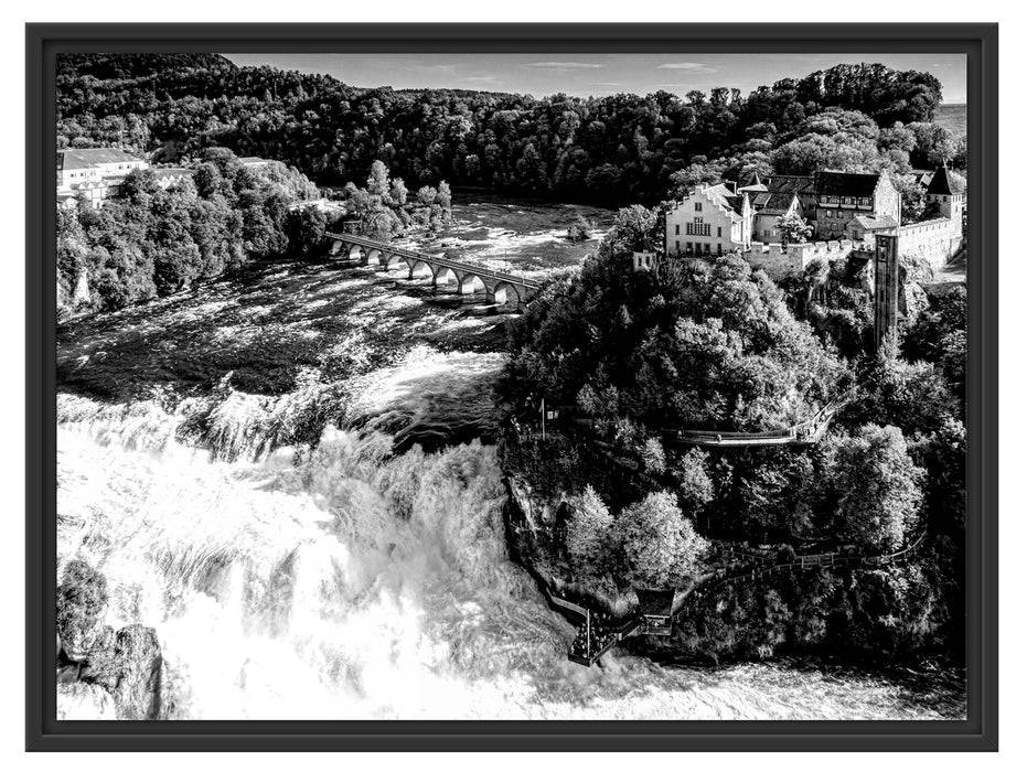 Pixxprint Panorama vom Rheinfall in der Schweiz, Monochrome, im Schwebe-Effekt Bilderrahmen Lagerräumung