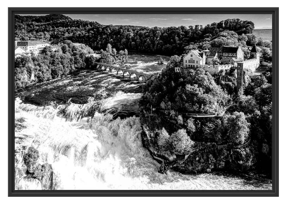 Pixxprint Panorama vom Rheinfall in der Schweiz, Monochrome, im Schwebe-Effekt Bilderrahmen Lagerräumung