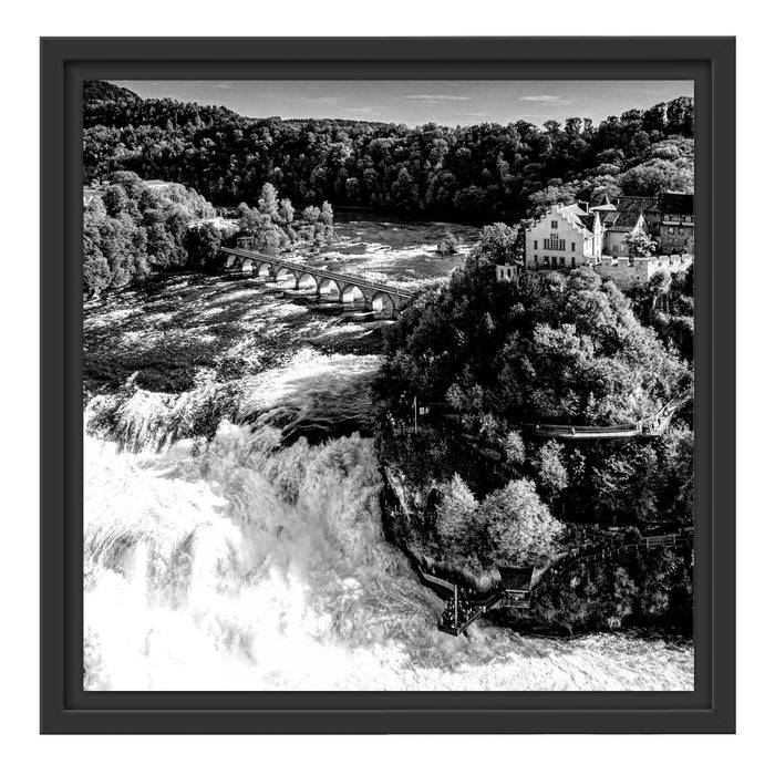 Pixxprint Panorama vom Rheinfall in der Schweiz, Monochrome, im Schwebe-Effekt Bilderrahmen Lagerräumung