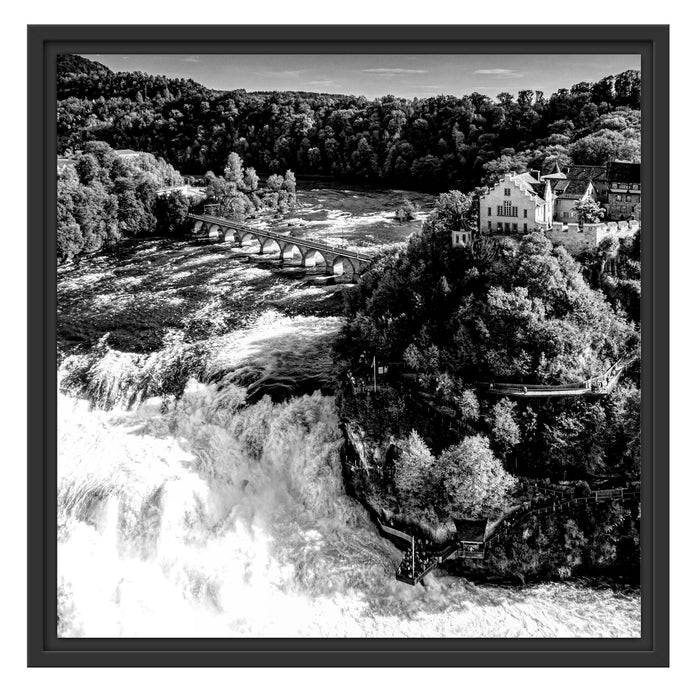 Pixxprint Panorama vom Rheinfall in der Schweiz, Monochrome, im Schwebe-Effekt Bilderrahmen Lagerräumung