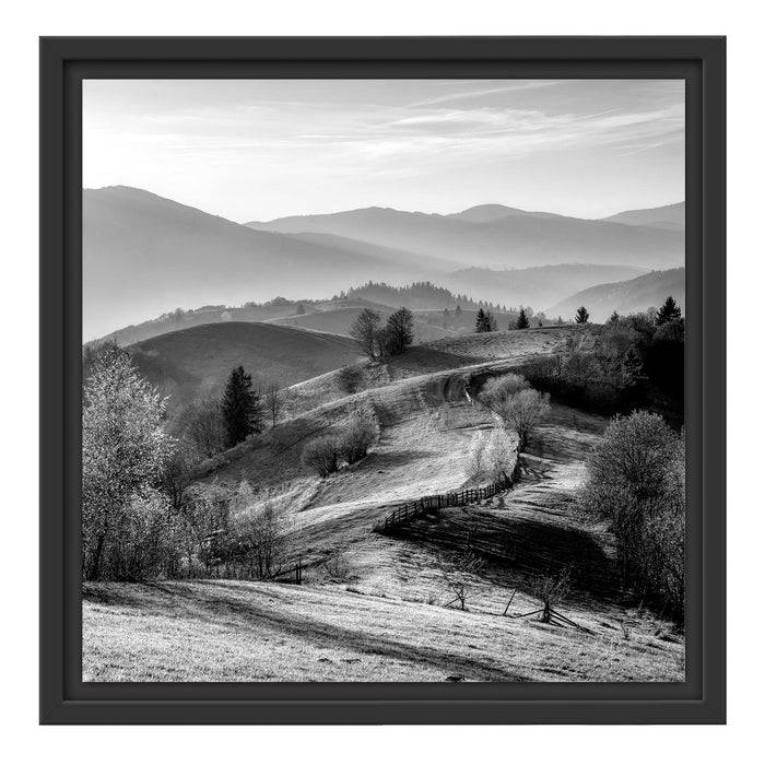 Pixxprint Hügelige Herbstlandschaft bei Sonnenuntergang, Monochrome, im Schwebe-Effekt Bilderrahmen Neueste Mode